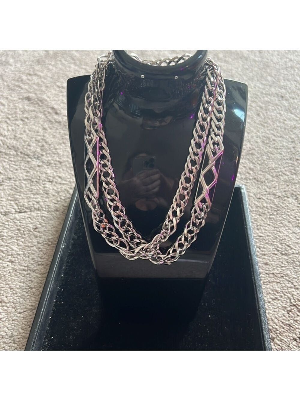 Vintage Silver Chino Link Necklace Black Design